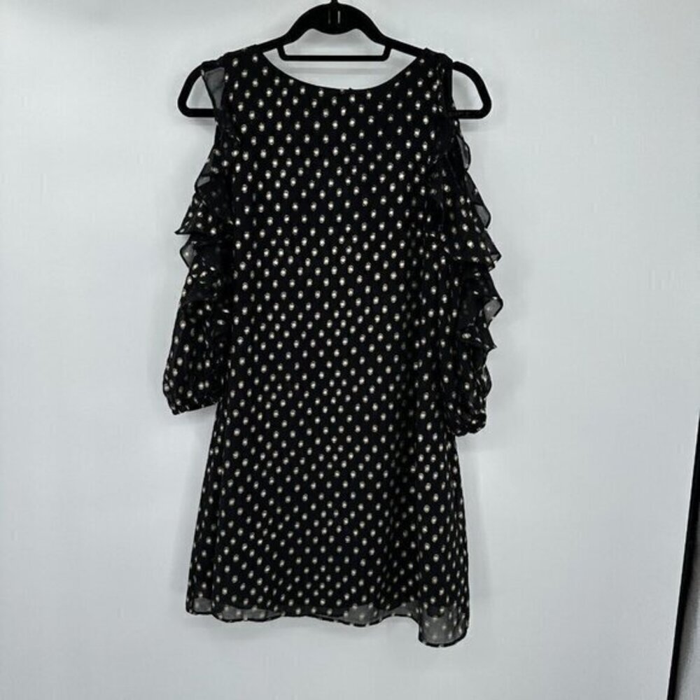 Eliza J Womens Dress 2 Black Gold Metallic Polka Dot Cold Shoulder Sleeve Lined